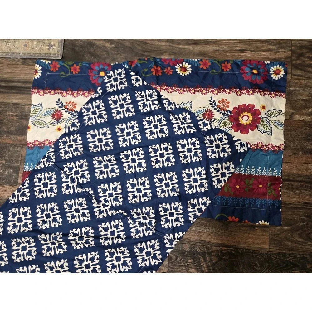 2 King Pillow Shams Boho Kitchy Multicolor Navy Blue Floral
